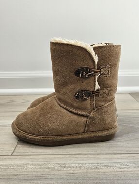 Bearpaw Toddler Girls Elena Hickory Brown Suede Fur Lined Boots Size 11 EUC